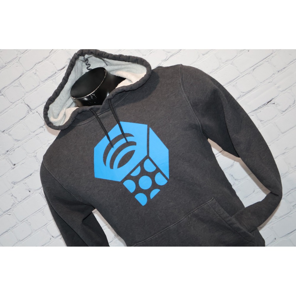 Mountain Hardwear Hoodie Mens Medium Gray Blue Graphic Pullover Fleece Lined